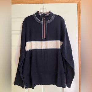 Men’s Tommy Bahama classic blue stripe pull over cotton quarter zip sweater. XL